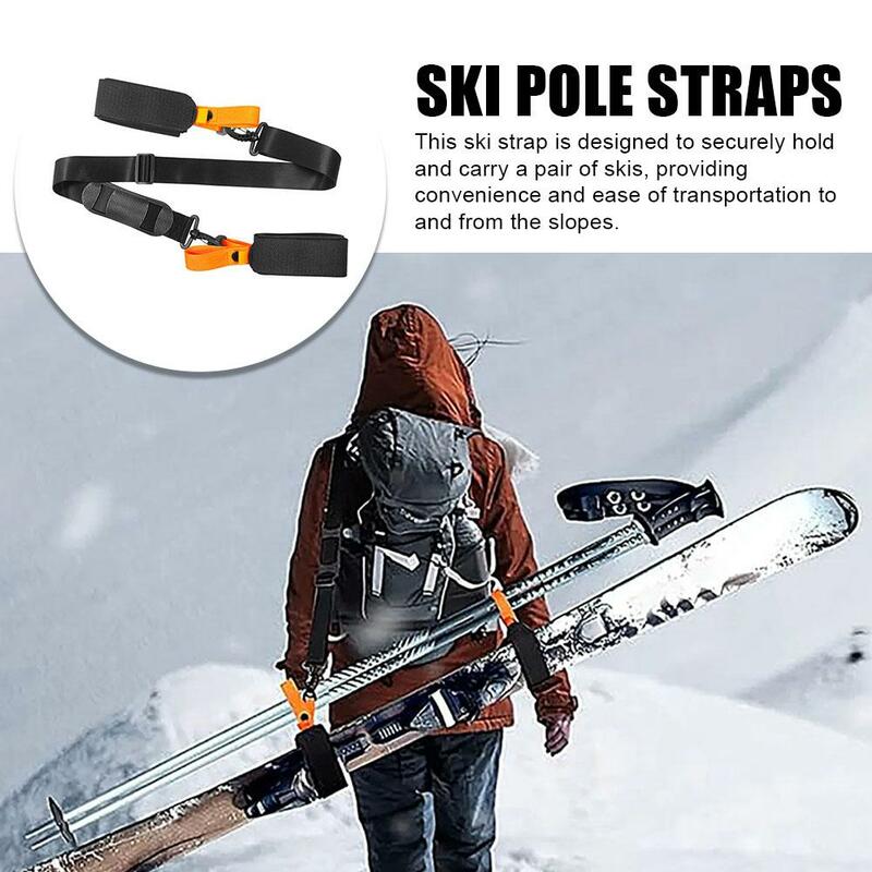 Tiang Ski tali pembawa, tiang Ski dapat diatur tali bahu papan seluncur tali tetap dengan bantalan antiselip alat olahraga luar ruangan musim dingin
