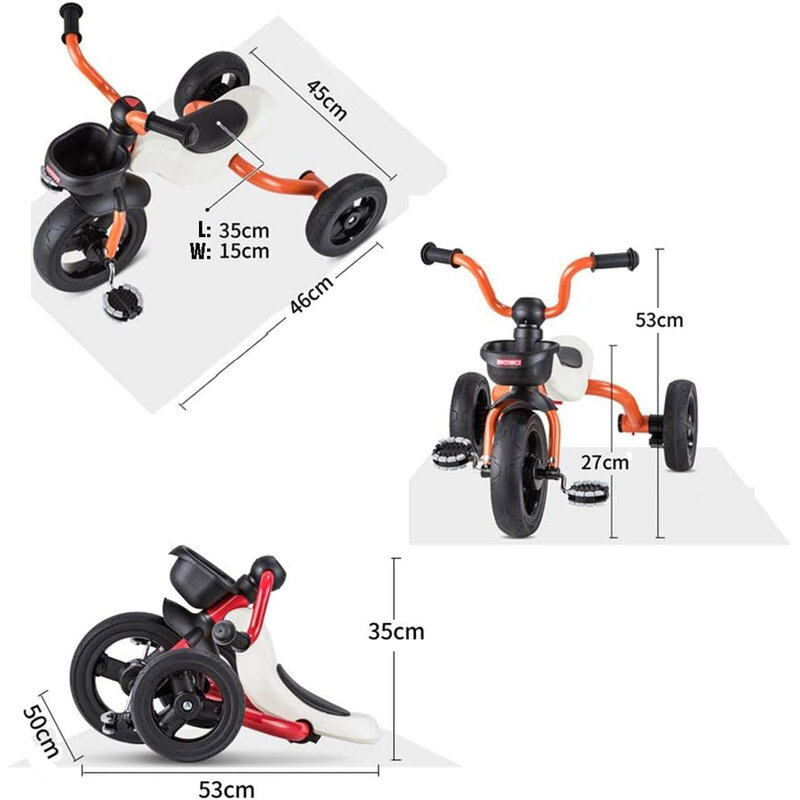 دراجة ثلاثية العجلات للأطفال مع مقبض قابل للطي وإطار وعجلات عالية الجودة