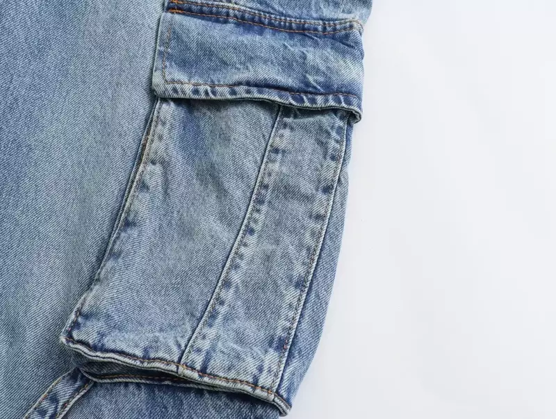 Women 2023 New Fashion Strap pocket decoration Loose Casual Cargo Jeans Vintage Mid Waist Zipper Female Denim Pants