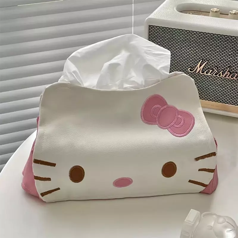Sanrio Hello Kitty علبة مناديل كرتونية ، KT علبة منديل ورقية للقطط ، جلد PU لطيف ، صناديق تخزين حيوانات ، منزل ، سيارة ، هدايا للفتيات