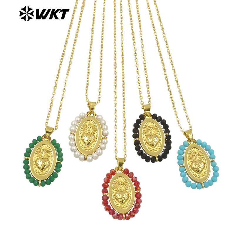 女性のための楕円形のネックレス,宗教的なメダルのジュエリー,新しい春のデザイン,10個,WT-MN993, 2024