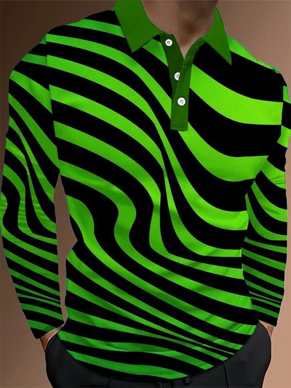 Men's Polo Shirt 3D Optical Long Sleeve Shirts Fashion Design Clothing Oversized Casual Polo Shirt Street Males Loose T-Shirts