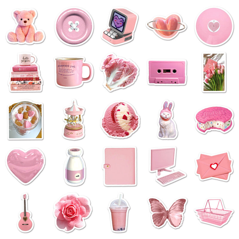 50Pcs pink ins style series graffiti stickers suitable for laptop helmet desktop decoration DIY sticker toys wholesale