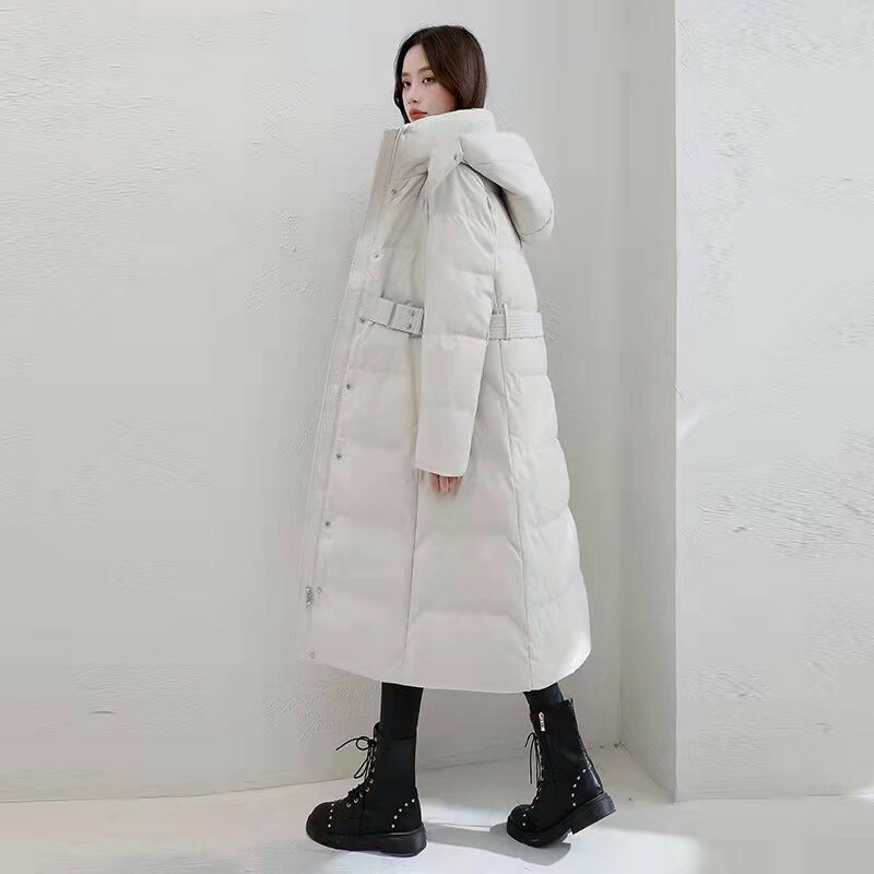 2022 novas mulheres de inverno pato branco para baixo puffer hoodies casacos moda à prova vento longo preto vermelho quente casacos