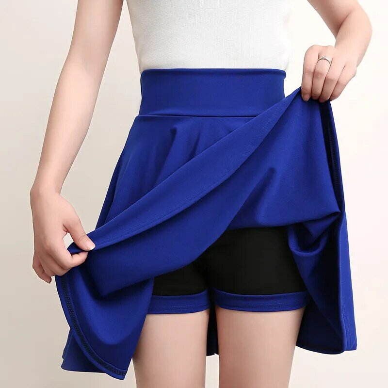 Женская юбка-клеш средней длины, черная Повседневная Пышная юбка-шорты со складками, большие размеры, 2023