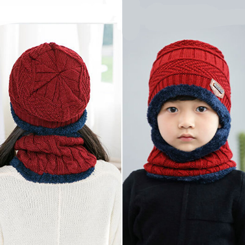 Детские зимние вязаные шапки, Детская Новая шапка, шарф, комплект, теплая шапка с черепом и толстой флисовой подкладкой, зимняя детская одежда