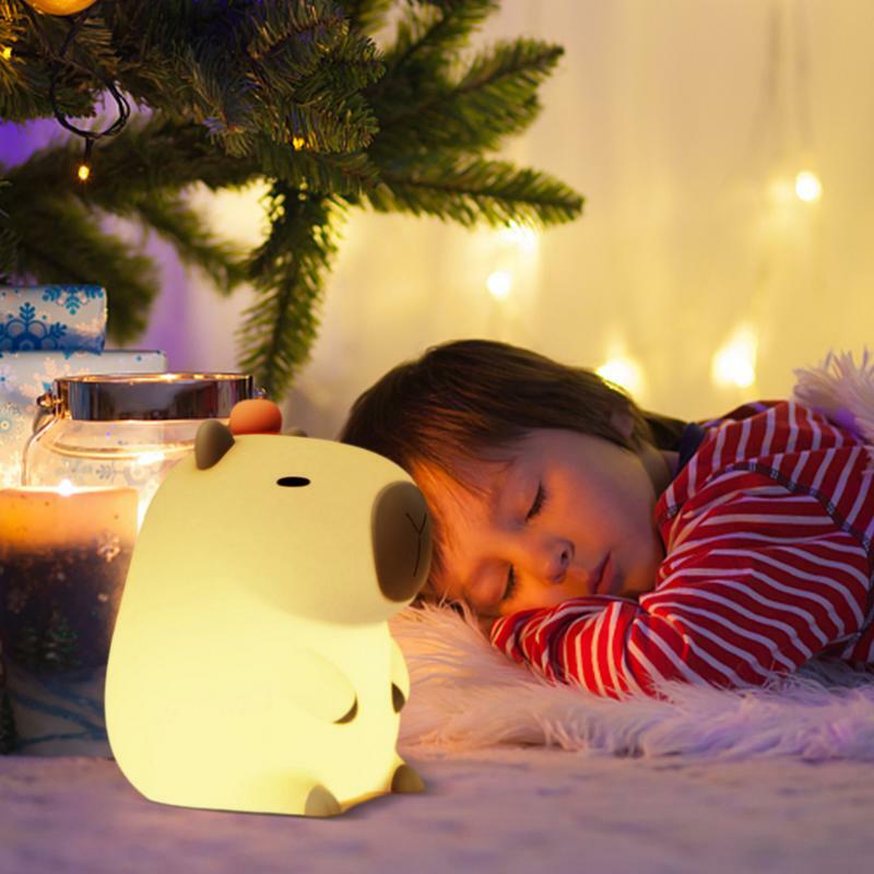 Cute Capybara Silicone Night Light, USB recarregável, temporização, escurecimento, lâmpada de sono para o quarto das crianças, decoração dos desenhos animados, # W0