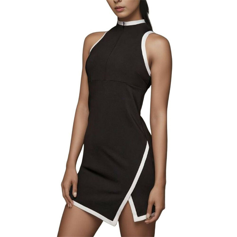 Women Athletic Dress Golf Tennis Sport Dress Mock Neck Sleeveless Side Split Above Knee Length Dress Workout Dress 2024 New