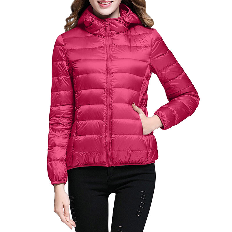 Jaqueta para baixo puffer feminina com zíper, casacos quentes ultra leves, jaquetas femininas fora portáteis, moda profunda, outono, inverno