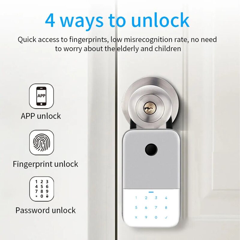 ตู้นิรภัยเก็บกุญแจ TTlock APP ลายนิ้วมือบลูทูธ Wifi กล่องรีโมทแอปเข้าถึง Wall Mount Combination Security Airbnb Lockbox