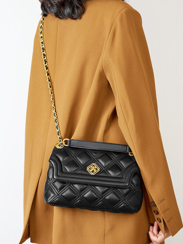 Tas wanita, tas tangan lingge wangi kecil, gaya trendi 2024, tekstur modis dan serbaguna, tas bahu selempang rantai lingge