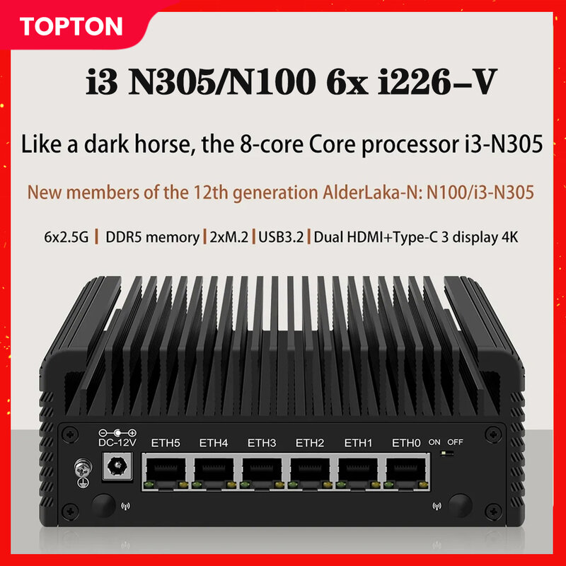 6 LAN 2.5GbE 방화벽 기기, 12 세대 인텔 i3 N305 N100, 6 xi226-V 미니 PC 라우터, DDR5 4800MHz NVMe 스토리지, TPM2.0 AES-Ni ESXI