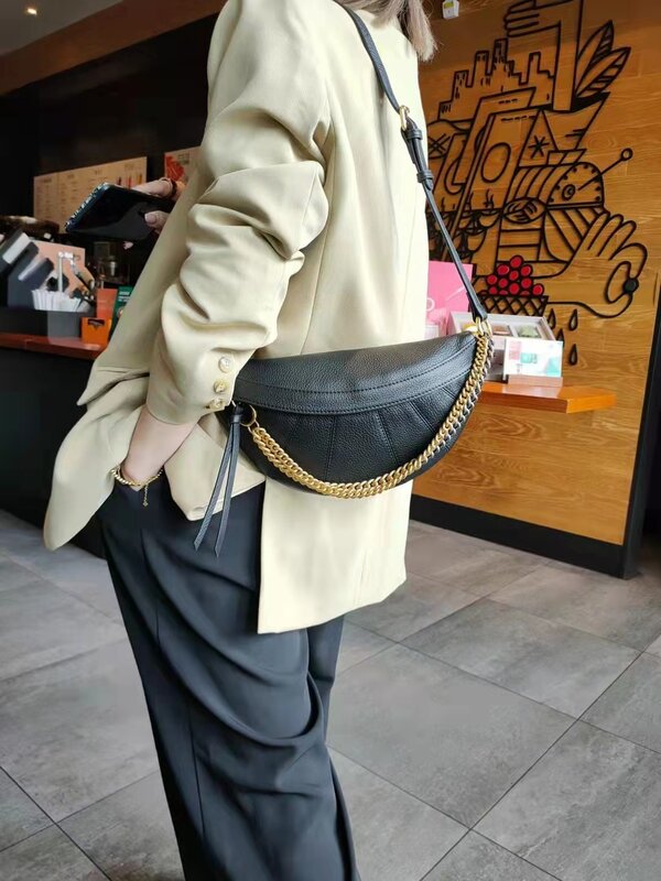 Модная универсальная сумка из натуральной воловьей кожи с цепочкой, забавная сумка через плечо из высококачественной воловьей кожи, новинка 2024