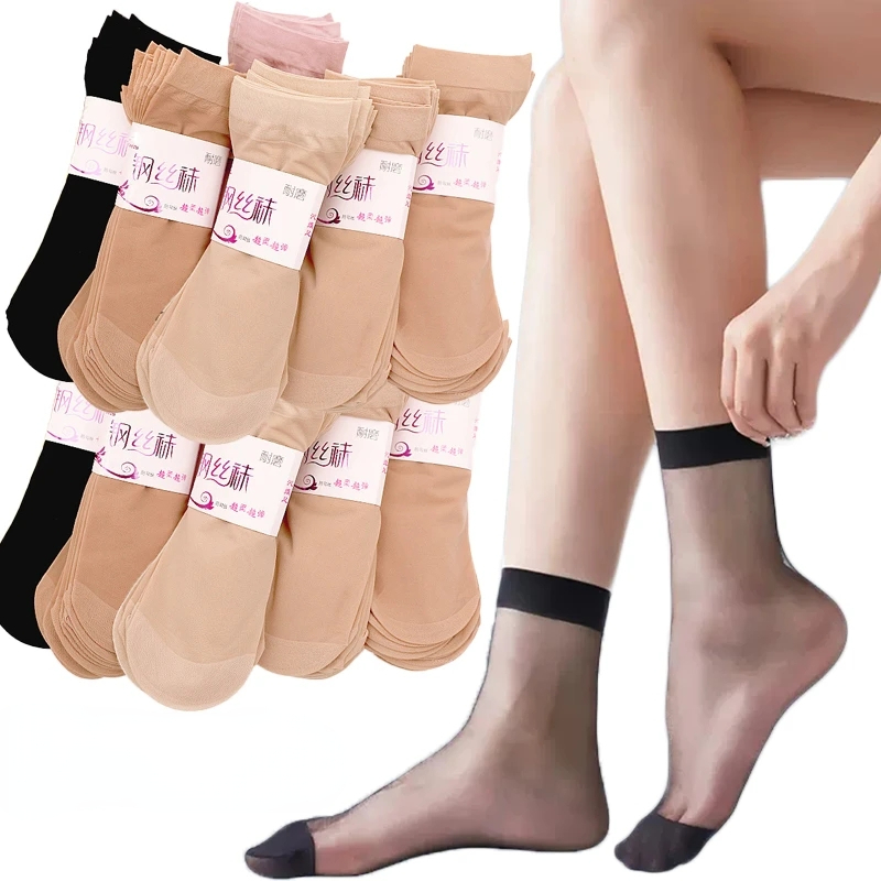 20 pasang/lot kaus kaki sutra kristal wanita tipis transparan warna kulit kaus kaki sutra pergelangan kaki pendek musim panas wanita mode nilon