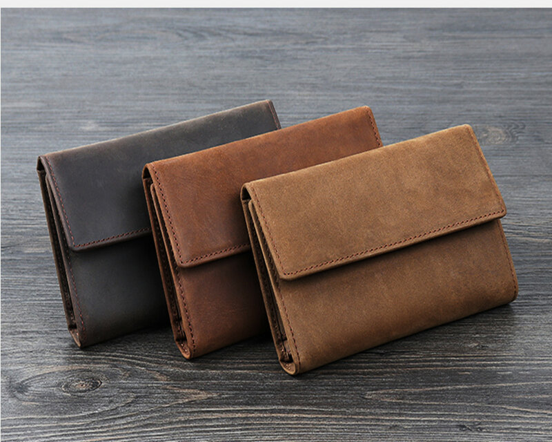 Vintage genuine cowhide wallet men and women versatile neutral wallet three fold multifunctional leather wallet