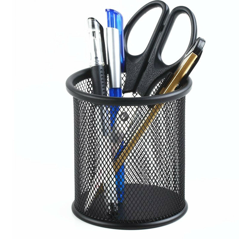 Black Metal Mesh Lápis Titular, Quadrado Pen Pot, Papelaria Recipiente, Durável Organizador, Office Desk Case