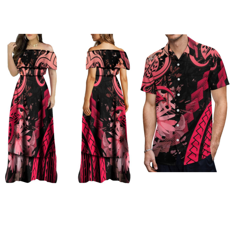 Pacyficzna wyspa para artystyczna odzież z krótkim rękawem 2024 letnia damska długa sukienka polinezyjska męska koszula na zamówienie nowy wzór