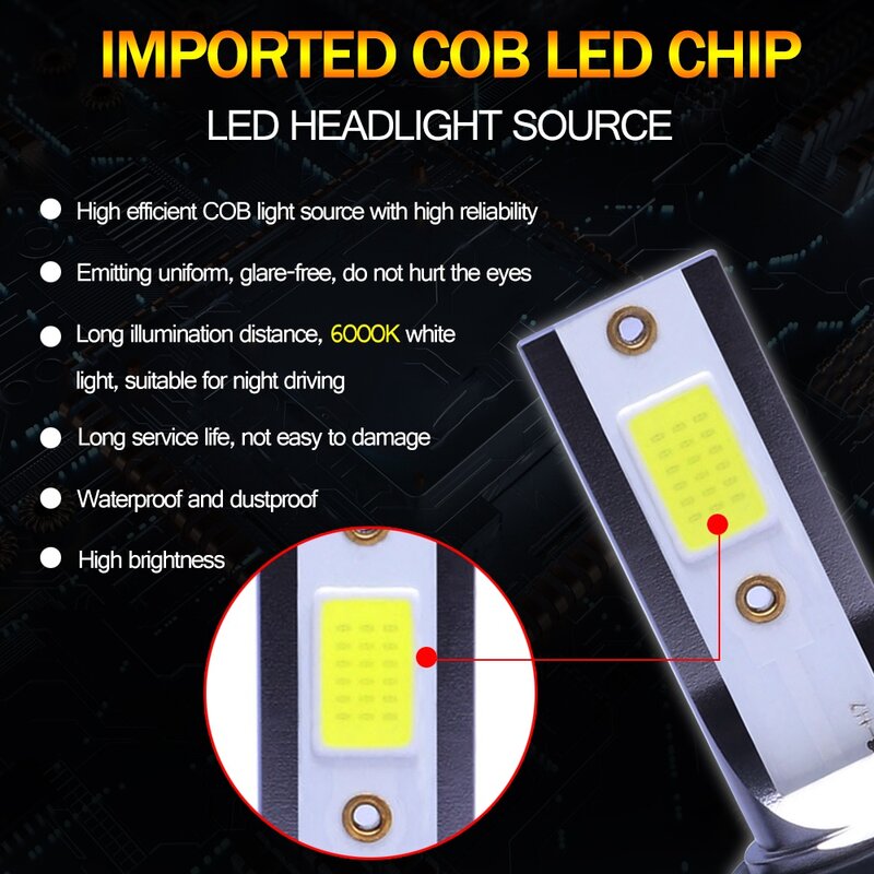 Kit de conversión de bombillas de faro LED, luz de conducción antiniebla, lámparas Hi-Low, DRL 1400 K, enchufe blanco, 2 piezas, 6000 W