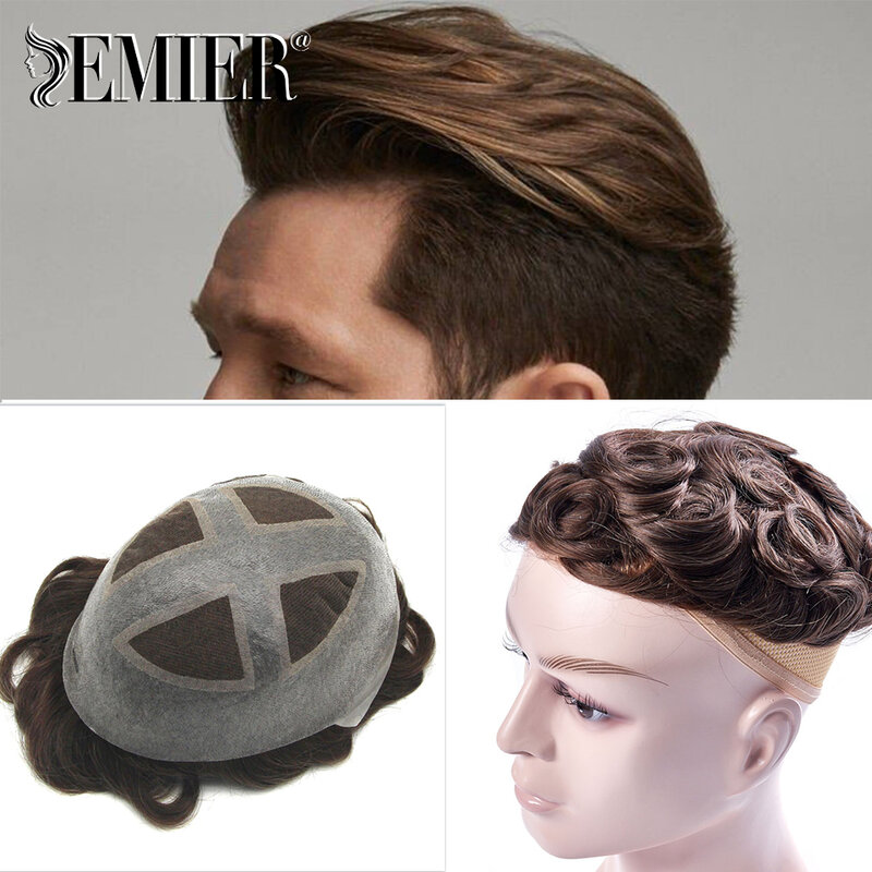 Швейцарский парик из искусственной кожи для мужчин, 0,08-0,1 мм, мягкий мужской капиллярный протез, мужской парик для волос, парик из натуральных волос для мужчин
