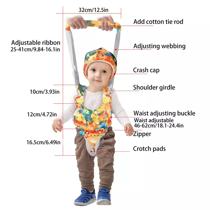 Sabuk belajar bayi, sabuk berjalan tali dengan helm keamanan pelindung kepala balita bantalan Anti jatuh untuk anak-anak belajar berjalan