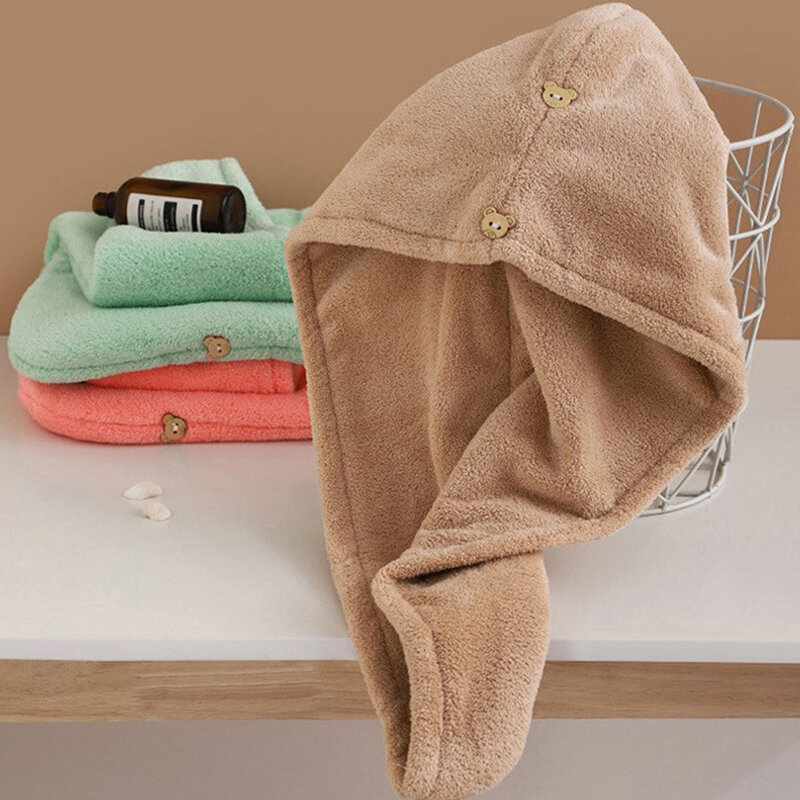 Tampão de toalha de cabelo de secagem rápida para mulheres Chapéu de banho com botão Toalha super absorvente do cabelo Envoltórios de secagem rápida do cabelo