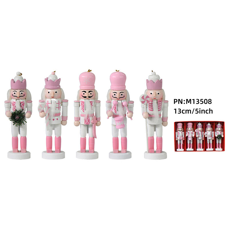 흰색 및 핑크 나무 호두까기 인형 군인 펜던트, 빈티지 공예 장식, 크리스마스 새해 홈 장식, 13cm, 1 개
