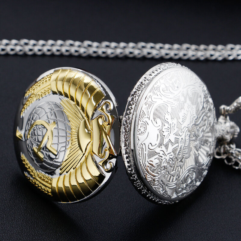 Distintivi indiani Vintage falce Hammer orologio da tasca collana ciondolo in oro-argento CCCP Russia emblema orologio a catena del cristianesimo CF1218