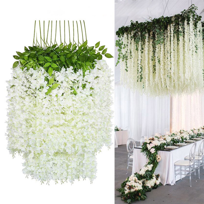 12pcs Artificial Wisteria Flowers String Hanging Garland Outdoor Wedding Garden Arch Decoration Home Party Decor Fake Flower