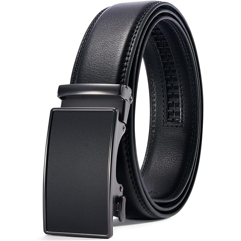PlusZis-Cinturón de trinquete de cuero con hebilla automática para hombre, cinturón de negocios de moda para vestido, talla grande