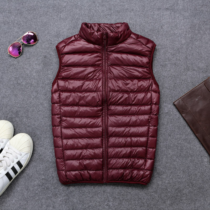 남성용 화이트 덕 다운 조끼, 민소매 따뜻한 코트, 휴대용 가방, 단색 다운 재킷, 겨울