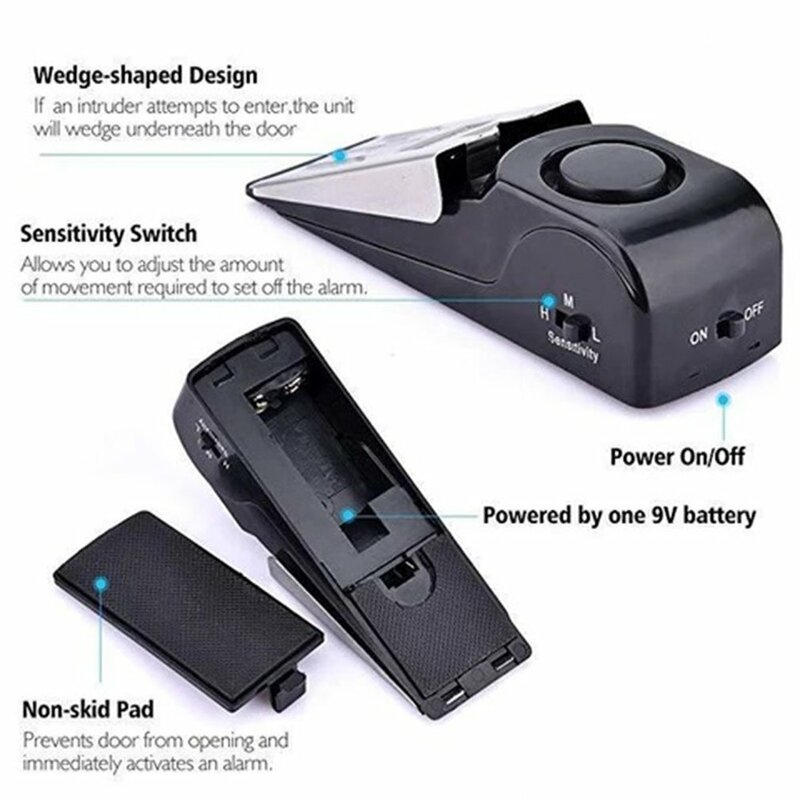 2023 Portable Door Stop Alarm Anti-theft Wireless Security System Door Stopper Block Alarm For Home Hotel Dormitory Safety