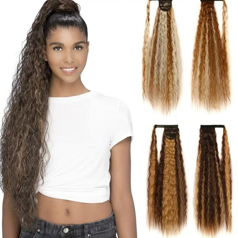 85CM peruka syntetyczna kucyk dla kobiet sztuczny ogon europejski i amerykański długie kręcone włosy przedłużanie kucyk naturalne koński ogon peruki