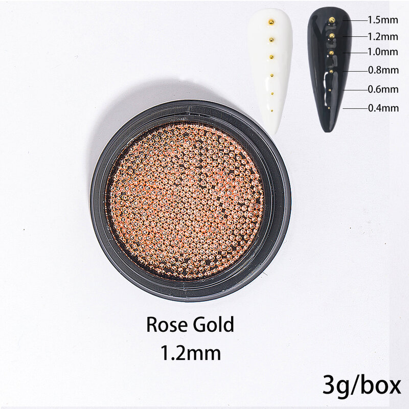 HNUIX-Cuentas de Caviar de acero para decoración de uñas, pequeñas, de 0,8-3mm, diseño 3D de tamaño mixto, oro rosa, plata, negro, joyería para manicura