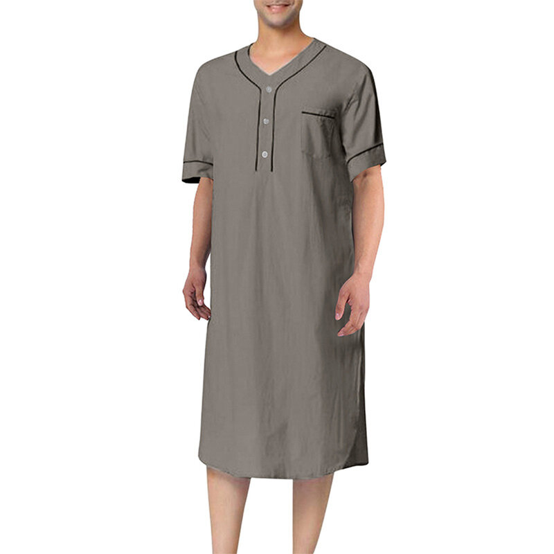 ملابس مسلمة رجالية قصيرة الأكمام جوبا السعودية العربية طويلة قفطان ثوب فضفاض رداء الصلبة تنفس الملابس الداخلية ملابس منزلية غير رسمية