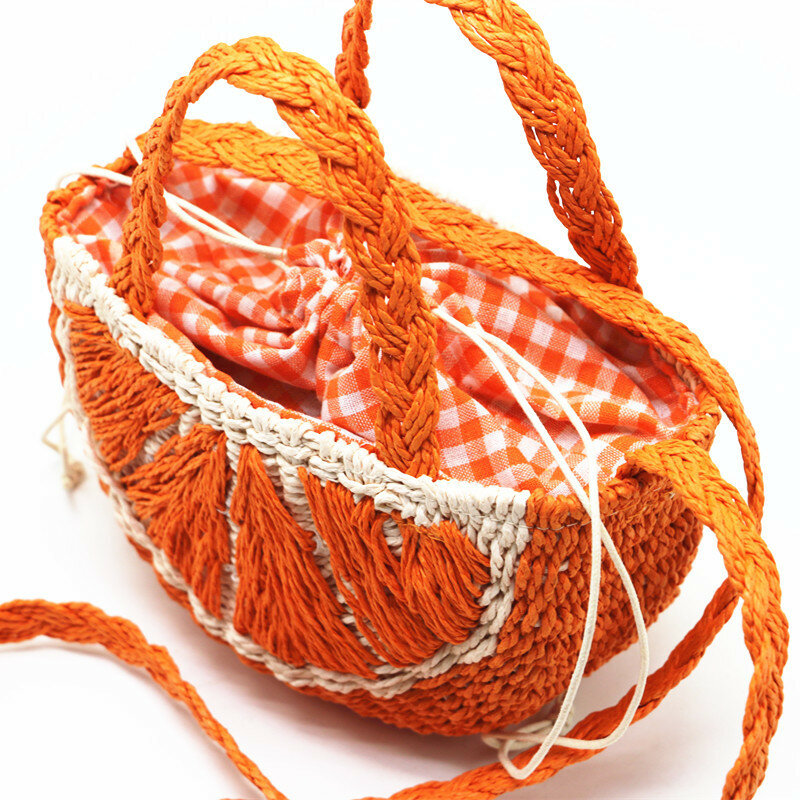 Милая соломенная сумка в форме арбуза, модная плетеная Сумка из ротанга ручной работы, полукруглая сумка для отпуска, летняя пляжная дорожная сумка через плечо
