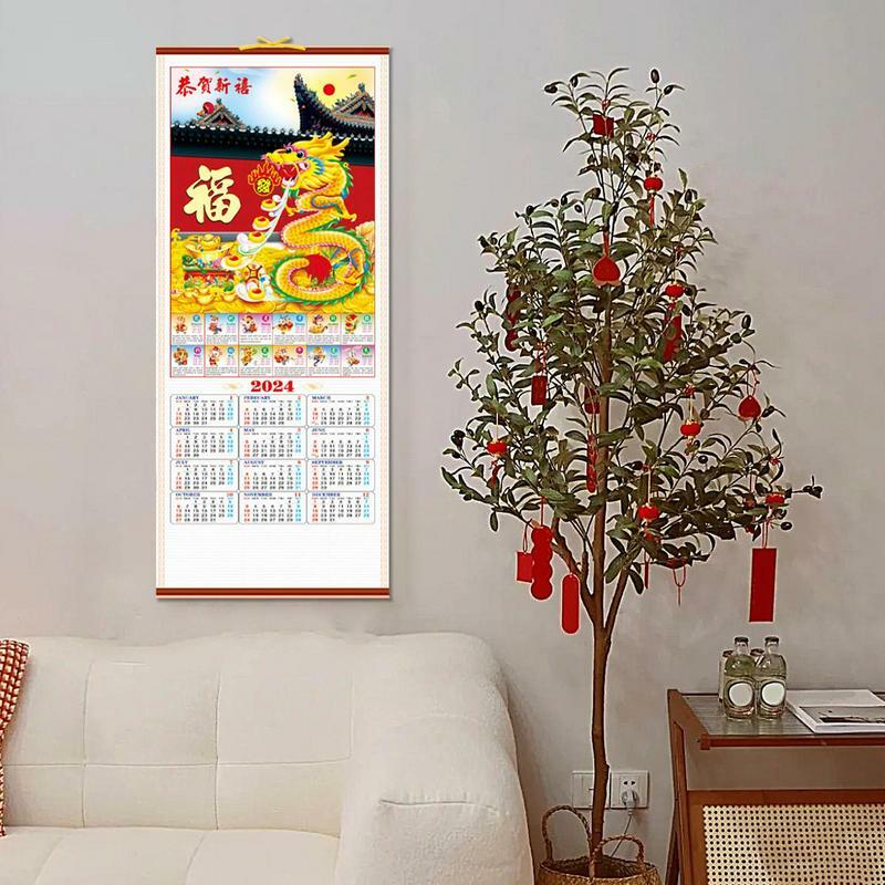 Calendario de pared de año de dragón, desplazamiento creativo para pared, decoración de Festival de Primavera, desplazamiento para pared, escuela y hogar, 2024