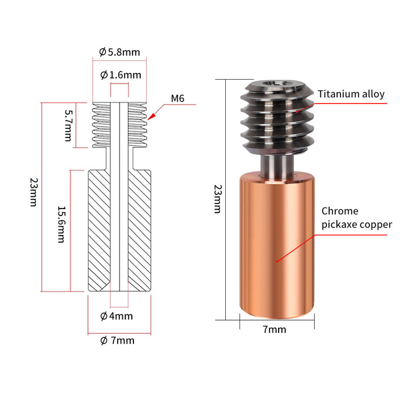 Bimetal Heatbreak Titanium Alloy Heat Break Throat 1.75mm Copper Plating Tube For Ghost 6 Hotend 3D Printer