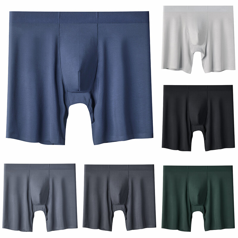 Sexy Men Ice Silk Boxer Seamless Lenthen Briefs Bulge Pouch Shorts Underpants Ultra-thin Panties Casual Sport Swim Knickers