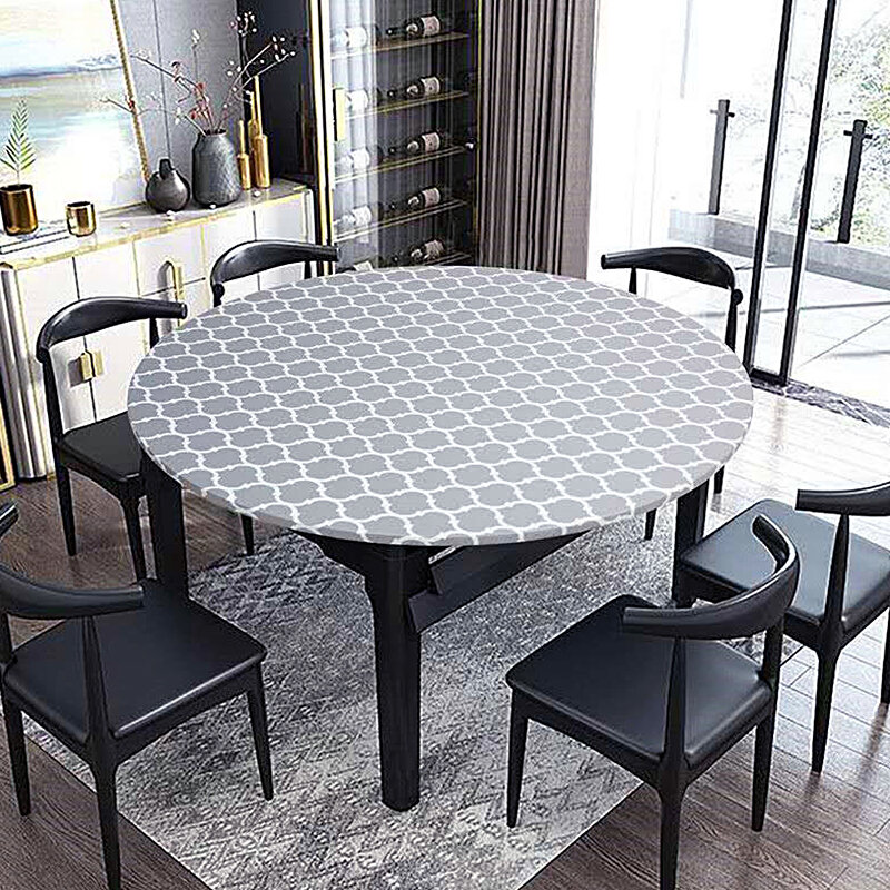 1pc Round Elastic Printed Waterproof Table Cover Non-slip Classic Pattern Fitted Table Cloth Home Kitchen Dining Room Decoration