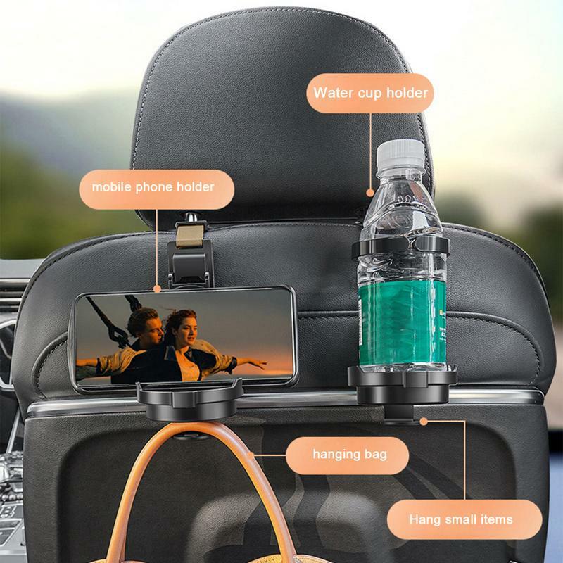 Ganchos para reposacabezas de asiento trasero de coche, soporte para taza, soporte para teléfono con ganchos, soporte colgante multifuncional para botella de bebida
