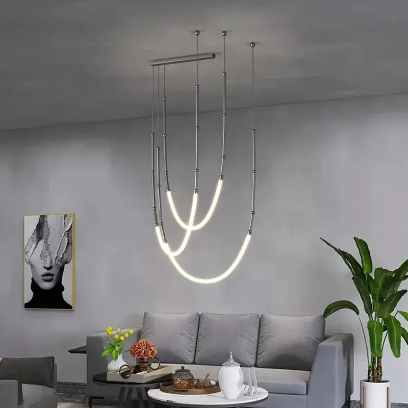 Lampu Gantung Lampu Liontin Led Garis Seni Modern Nordic untuk Ruang Makan/Ruang Tamu Lampu Dekorasi Seni Rumah