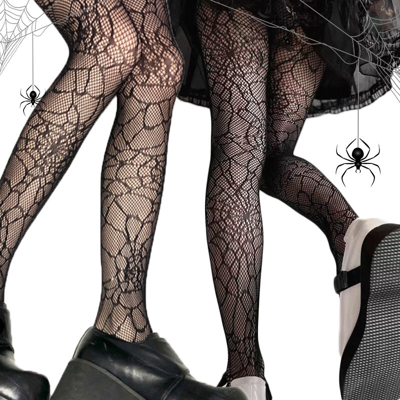 Dark Uitgeholde Netkousen Vrouwen Gothic Spider Web Vis Netto Zwarte Zijde Kous Lente En Zomer Dunne Panty Panty