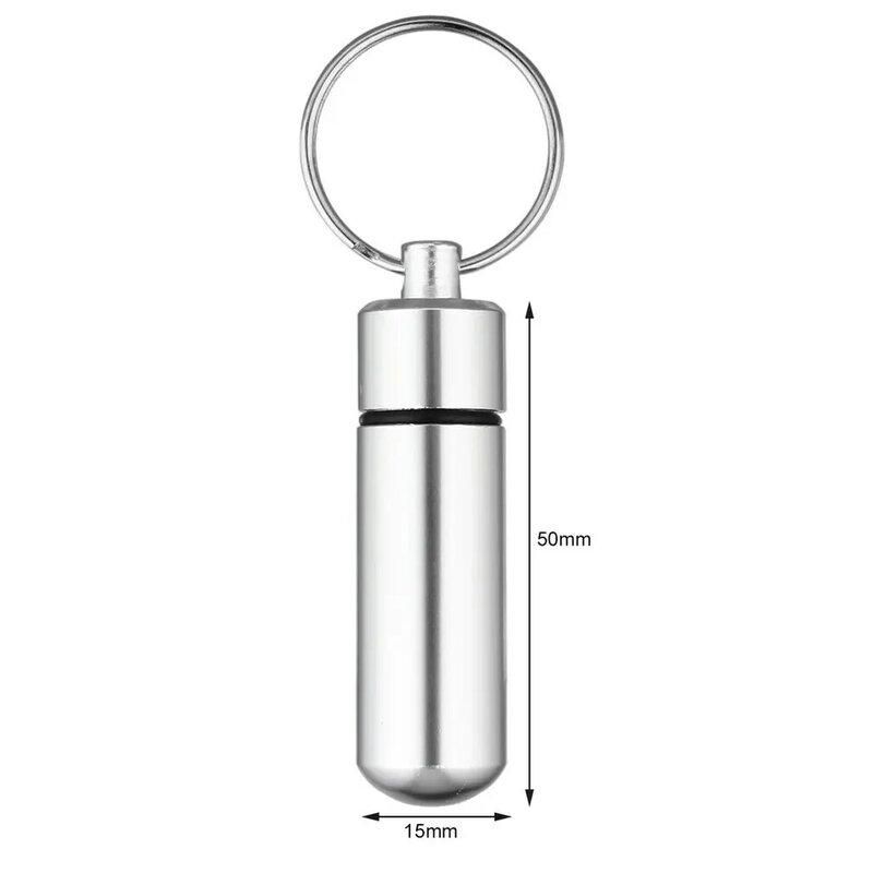 Mini Portable Waterproof Aluminum Silver Pill Box Case Bottle Cache Drug Holder Container With Key-Chain Key Holder