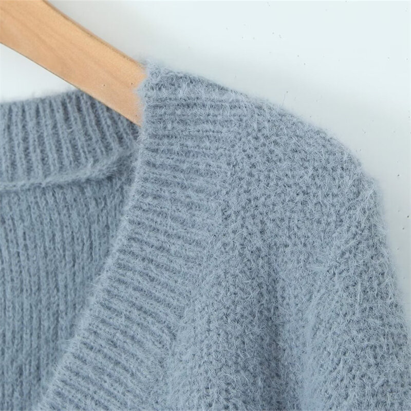 KEYANKETIAN sweter lembut kancing satu baris, pakaian rajut pendek tekstur kuda wanita baru musim gugur/musim dingin