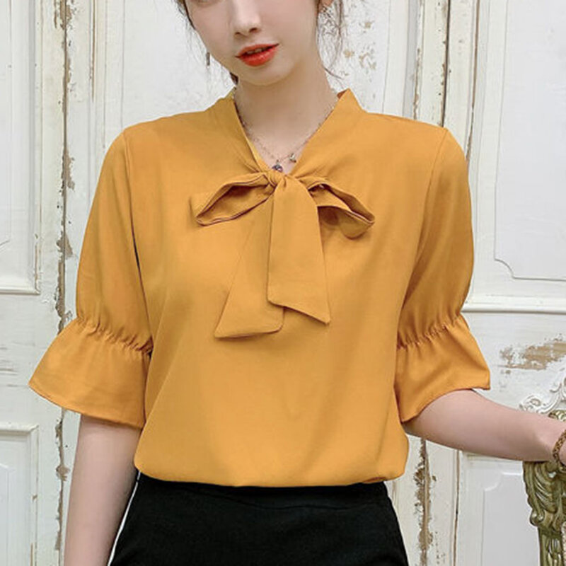 New Fashion Daily Leisure Shirt Top Lace Shirt Large Size No Elasticity Sleeve Chiffon Solid Color Summer Womens