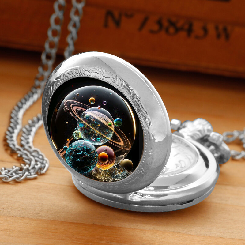 Kreatywny RetroStarry niebo kwarcowy zegarek kieszonkowy dla kobiet mężczyzn srebrny naszyjnik unikatowy wisiorek zegar zegarek z łańcuszkiem akcesoria do prezentów