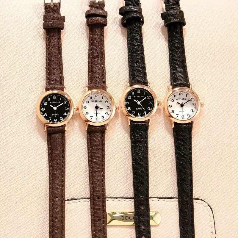 Relógio de pulso de couro retrô para mulheres, mini relógio design para senhoras, relógio vestido feminino, moda requintada, pequena marca