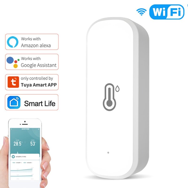 Thermomètres intelligents connectés à la maison, WiFi, capteur d'humidité, température, compatible avec Smart Life, Tuya, 1 pièce