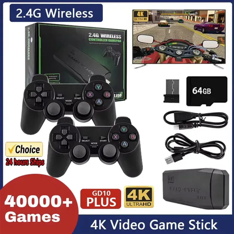 2024 neue Videospiel konsole 2,4g Doppel Wireless Controller Game Stick 4k Spiele 64GB 32GB Retro-Spiele für TV Boy Geschenk