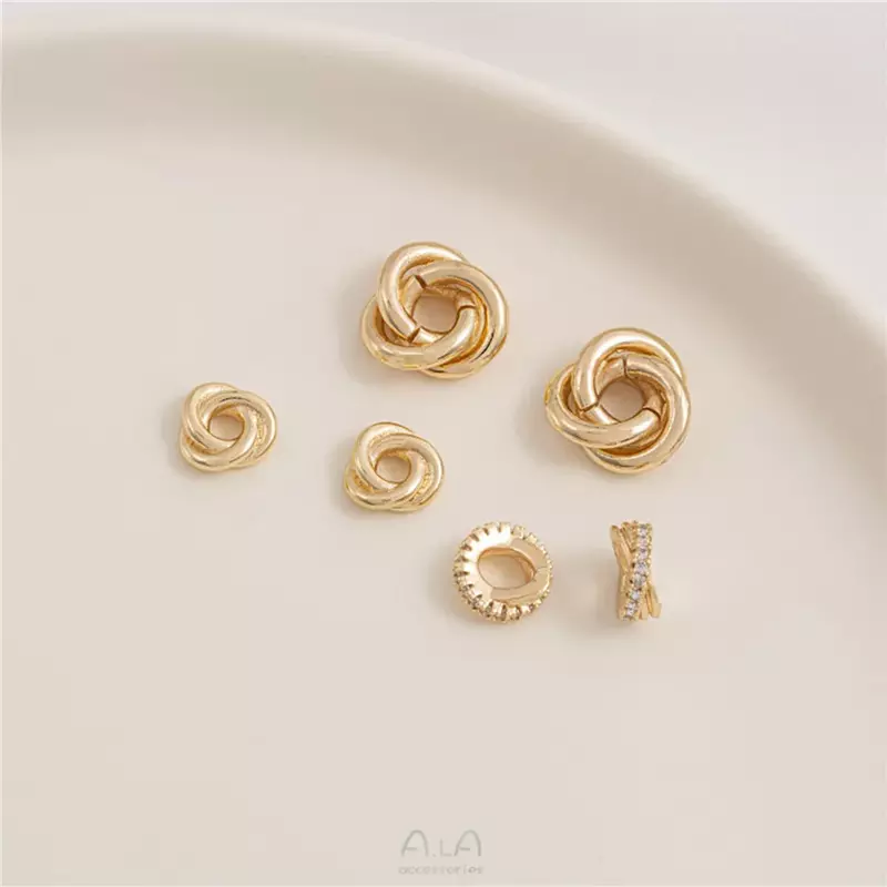 14K Gold Plating Knot Twist Ring Spacer Bead Ferrule Accessories Handmade DIY Earrings Bracelets Ear Jewelry Handmade Materials